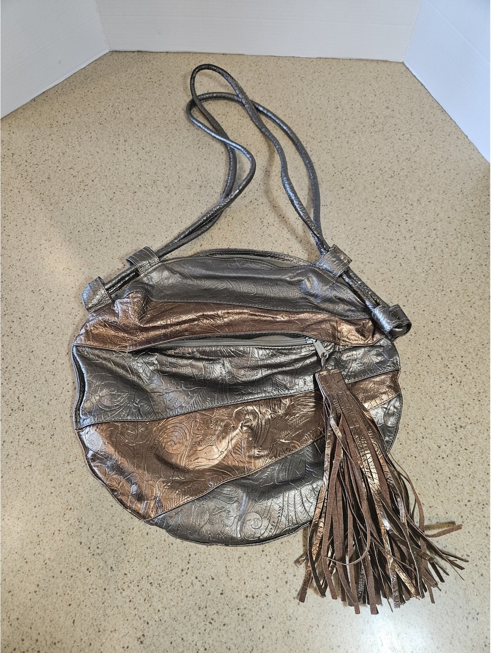 Celini Handbags metallic bronze shoulder bag with tassel 1980s Vintage